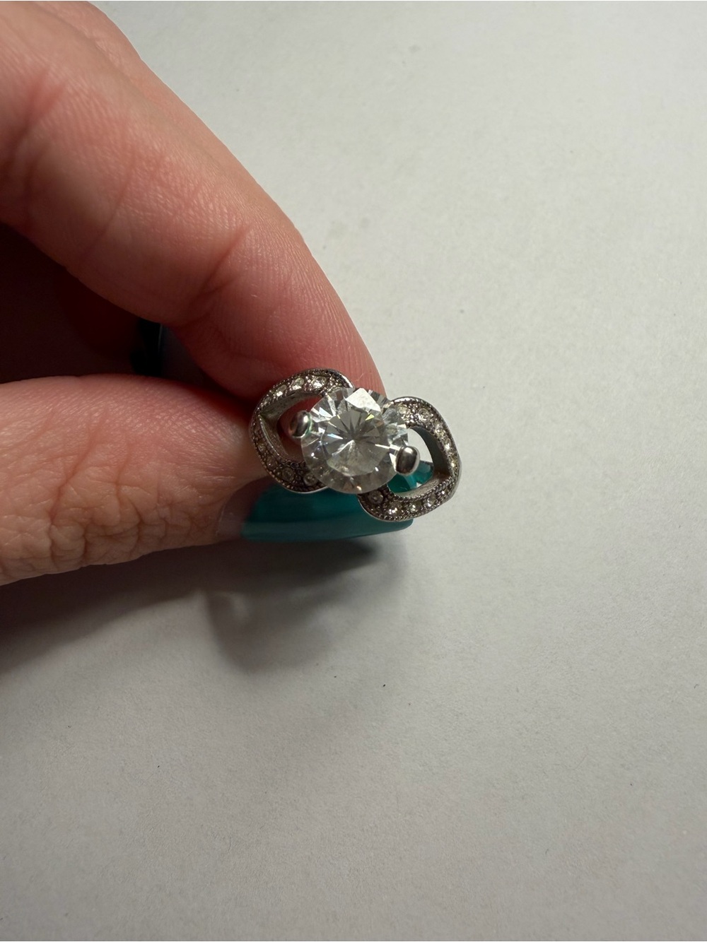 Silver-Tone Cubic Zirconia Halo Twist Ring - Clear